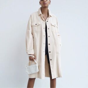 ZARA Cream Corduroy Shirt Coat / Long Shacket – Size M – Like New